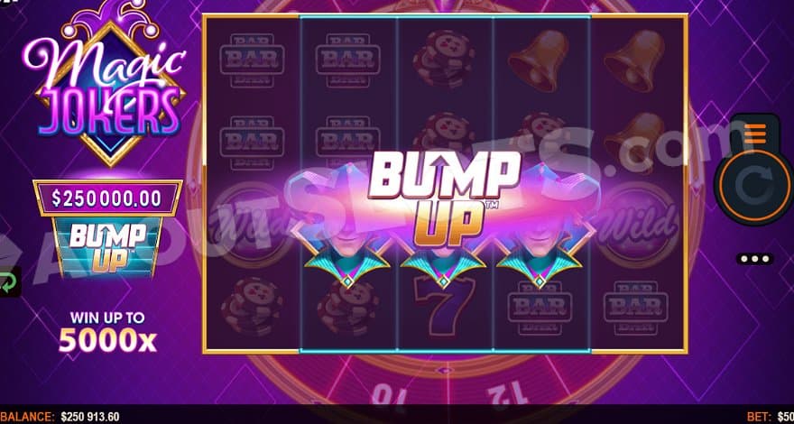 Three Jokers on reels 2, 3, and 4 trigger the Bump Up feature.
