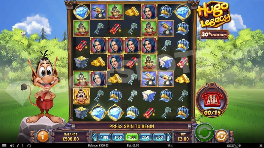 Seven reels with seven rows in a nature landscape.