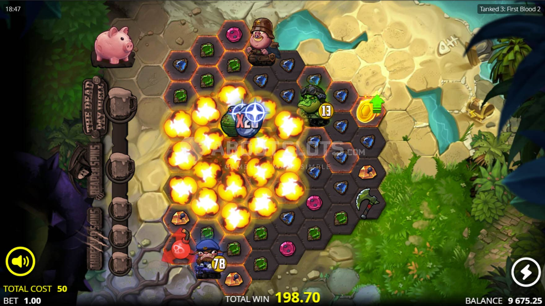 Rocket Tank Booster triggered in the base game, exploding a chunk of the grid.