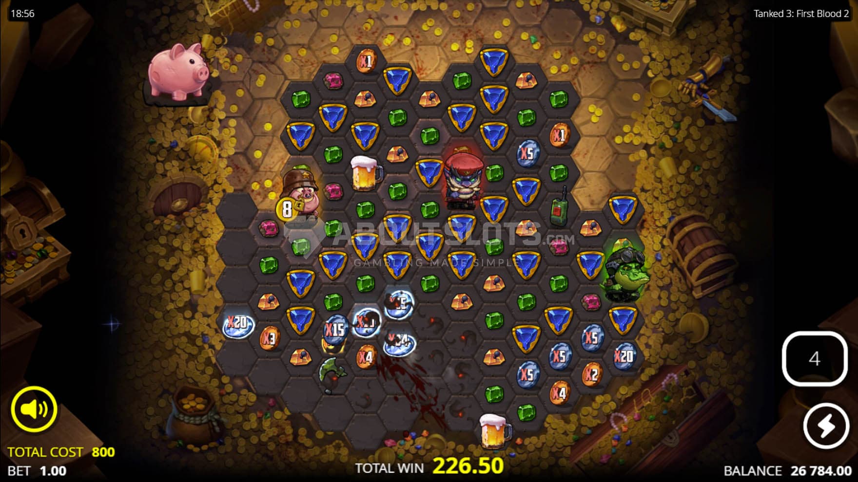 The Dead Pay Well feature in progress, showing a significantly expanded grid and one character dropping coins after being killed.