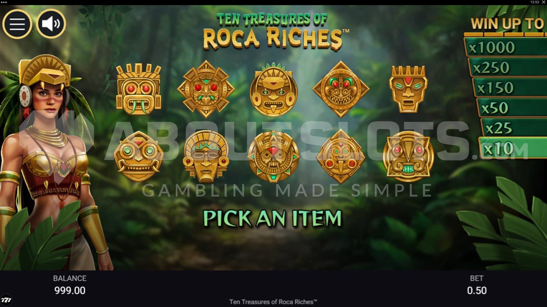 Ten symbols on the screen.