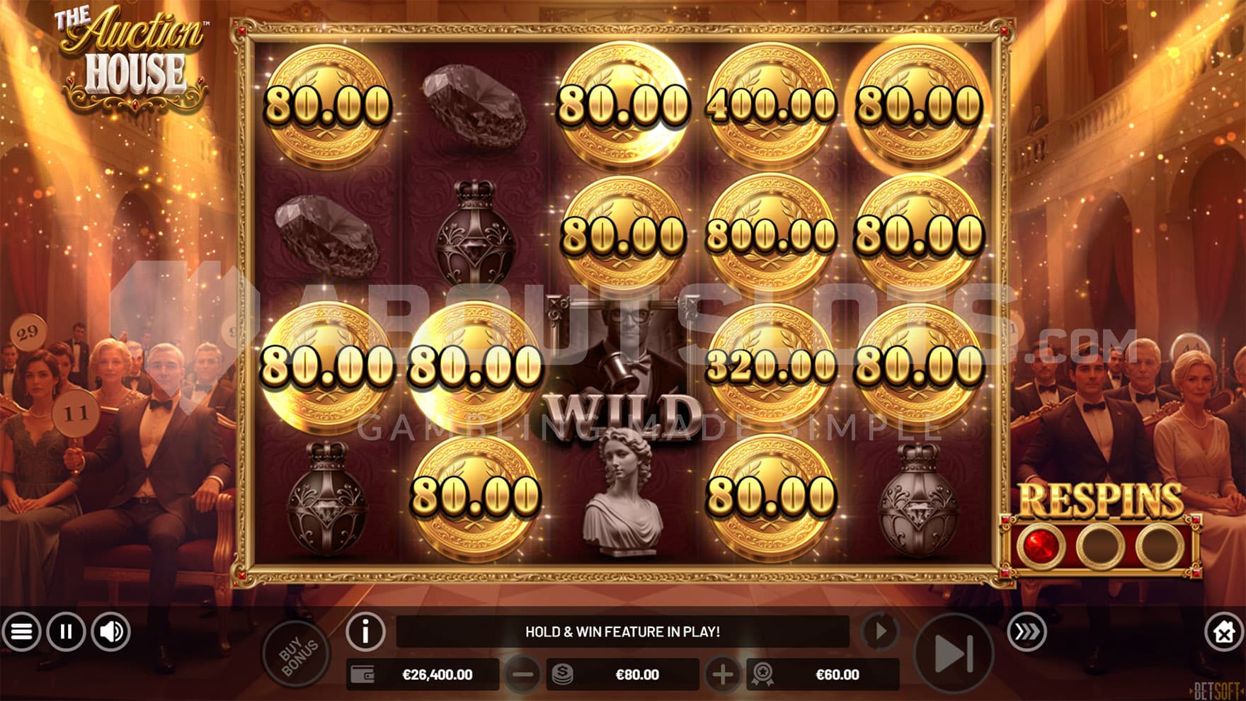 Hold&Win bonus in progress, showing multiple symbols with cash prizes locked on the grid.