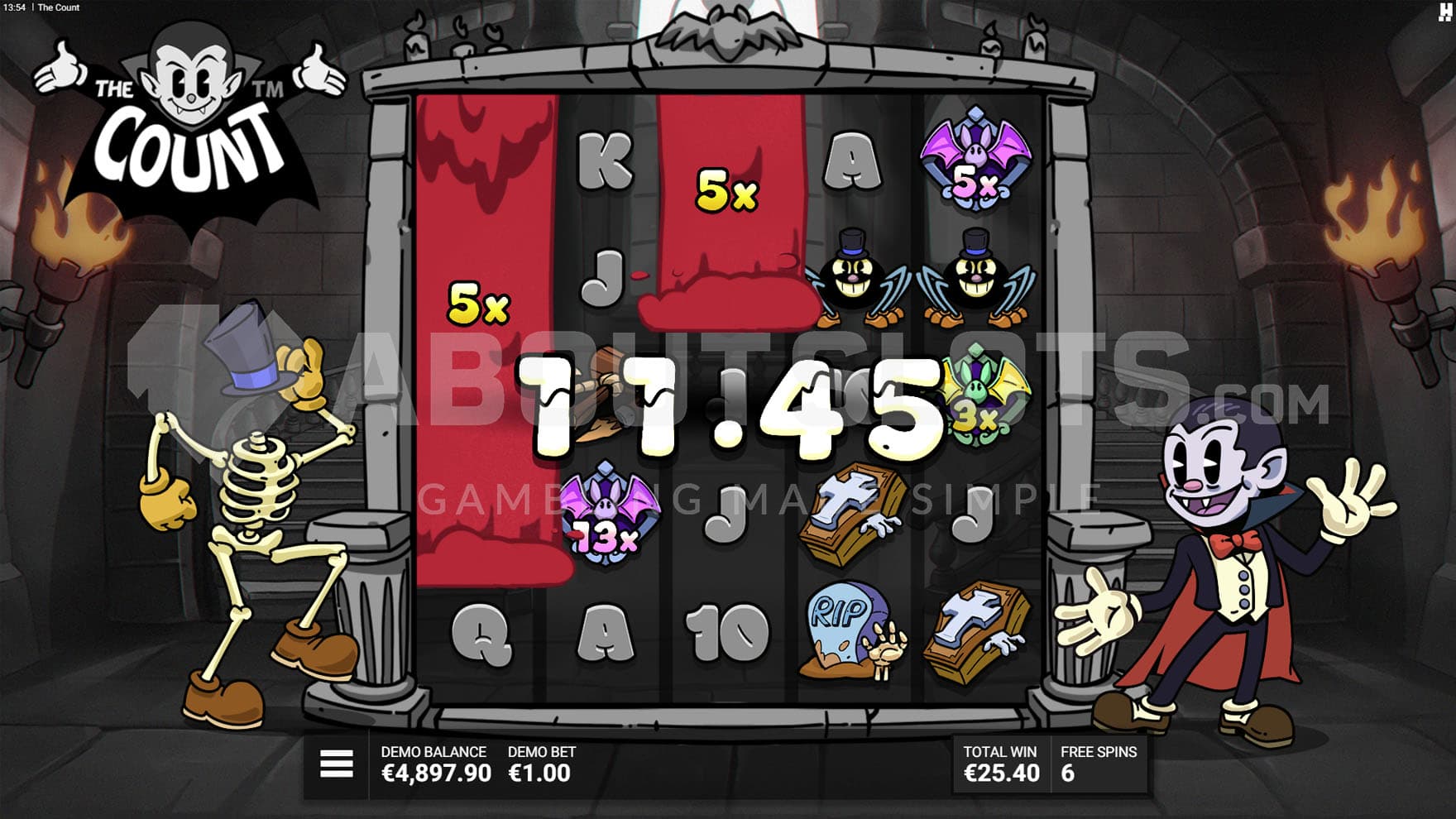 Bat to the Bone Bonus in progress, showing two Expanding Blood Wilds on reels 1 and 3, and multiple Bat Wild symbols.