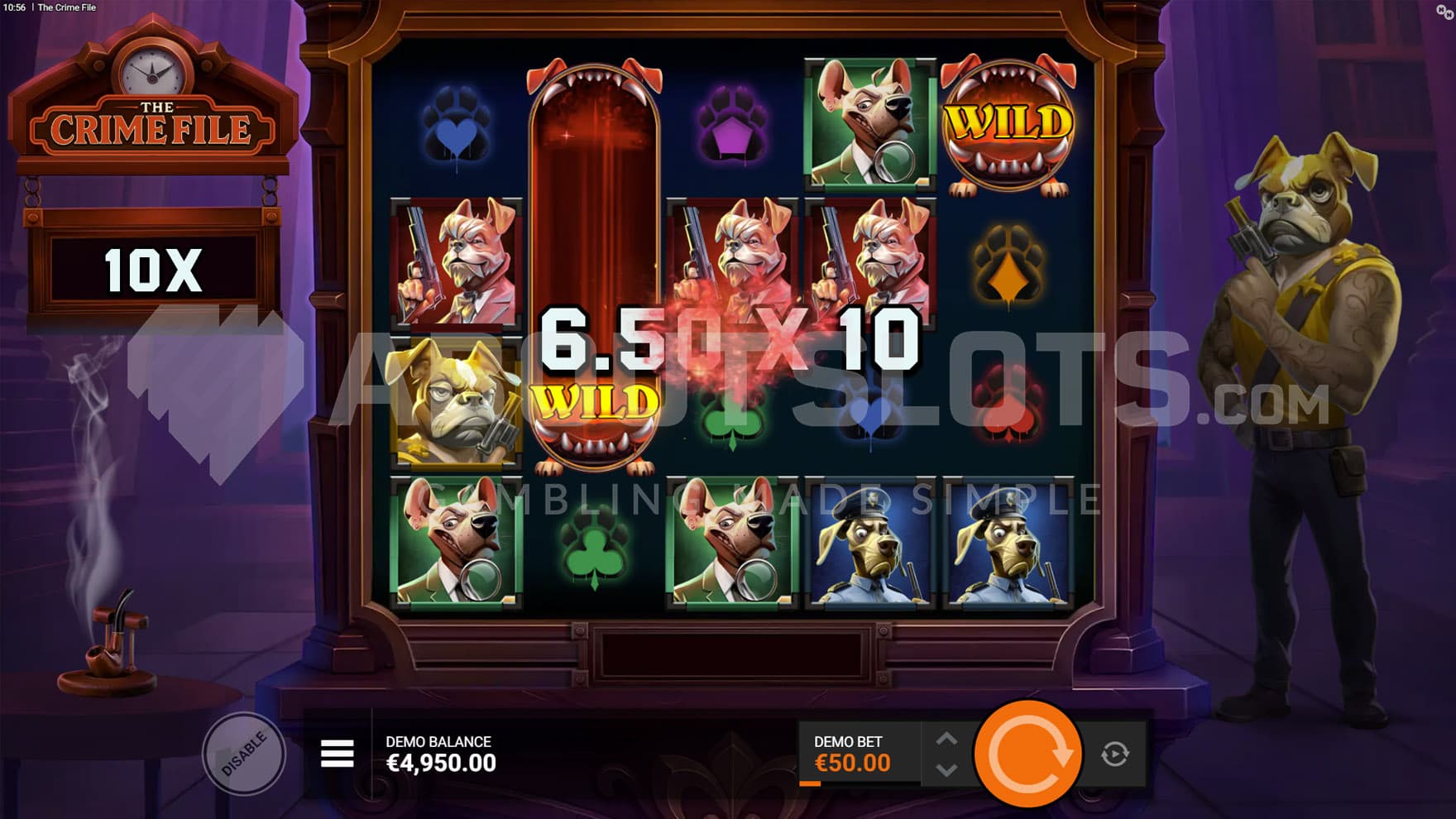 The Hunt feature triggered in the base game, awarding a win with two multipliers from Expanding WIlds.