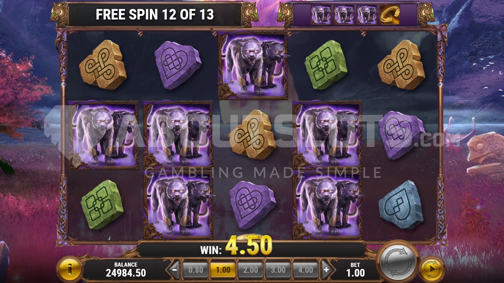 Spins of Sorcery bonus in progress, triggering a symbol upgrade on every spin.