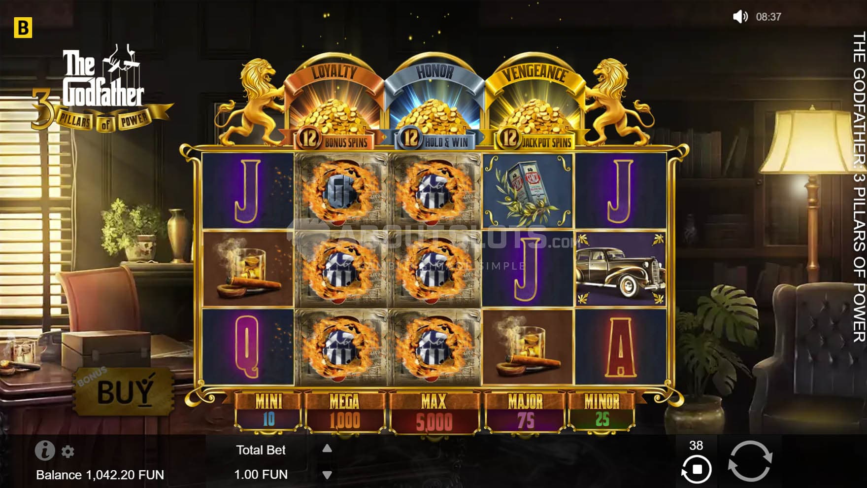 Screenshot of the Mystery Symbols in the base game, revealing a matching outcome on reels 2 and 3.