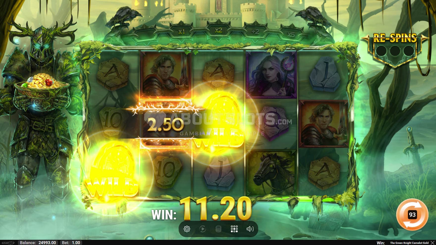 Screenshot of the Re-Spins feature triggered from the base game.