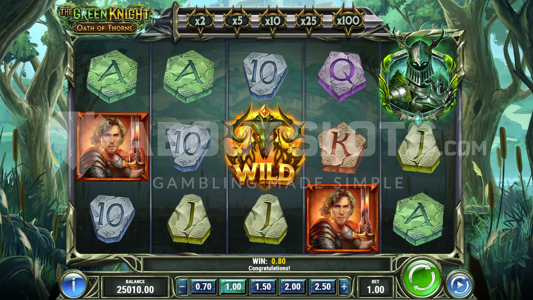 Base Game view of a 5x3 grid on a backdrop of a wild forest.