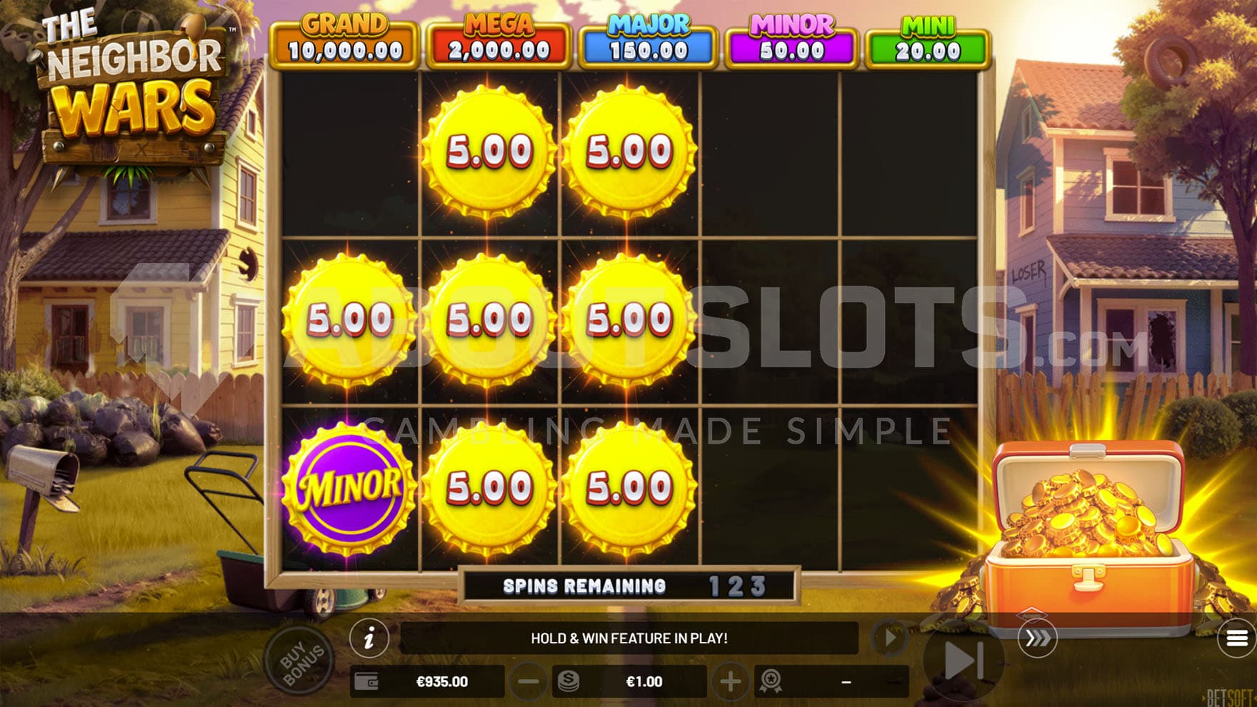 Hold&Win bonus in progress, showing multiple cash symbols locked on the grid.