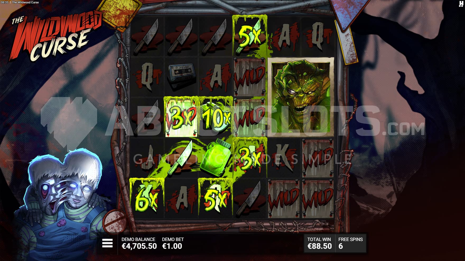 The Playground bonus in progress, showing The Monster feature triggered, spreading multipliers on the grid.