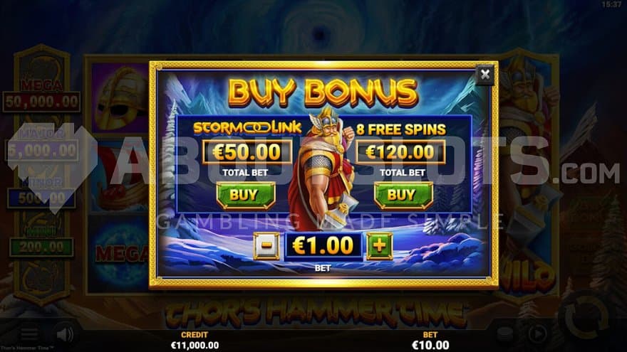 A screen with the Storm Link Bonus and the Free Spins for sale.