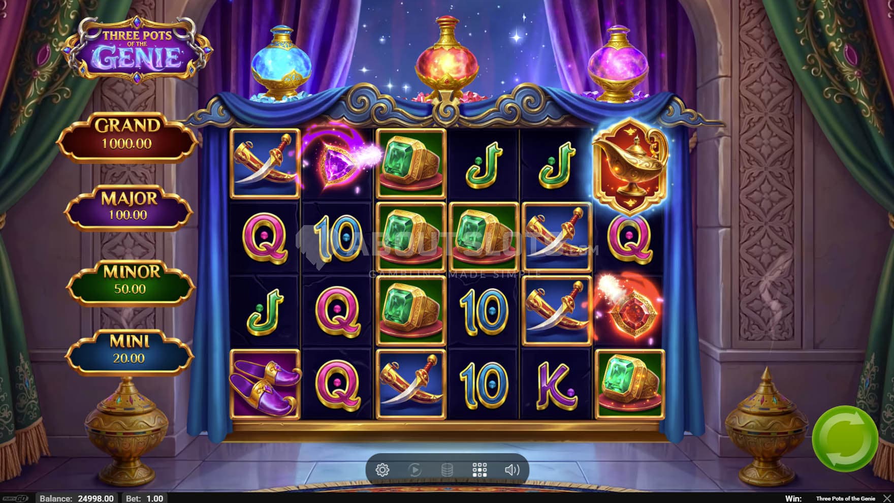 Screenshot of the base game with a 6x4 grid set in a room decorated in the Arabic style.