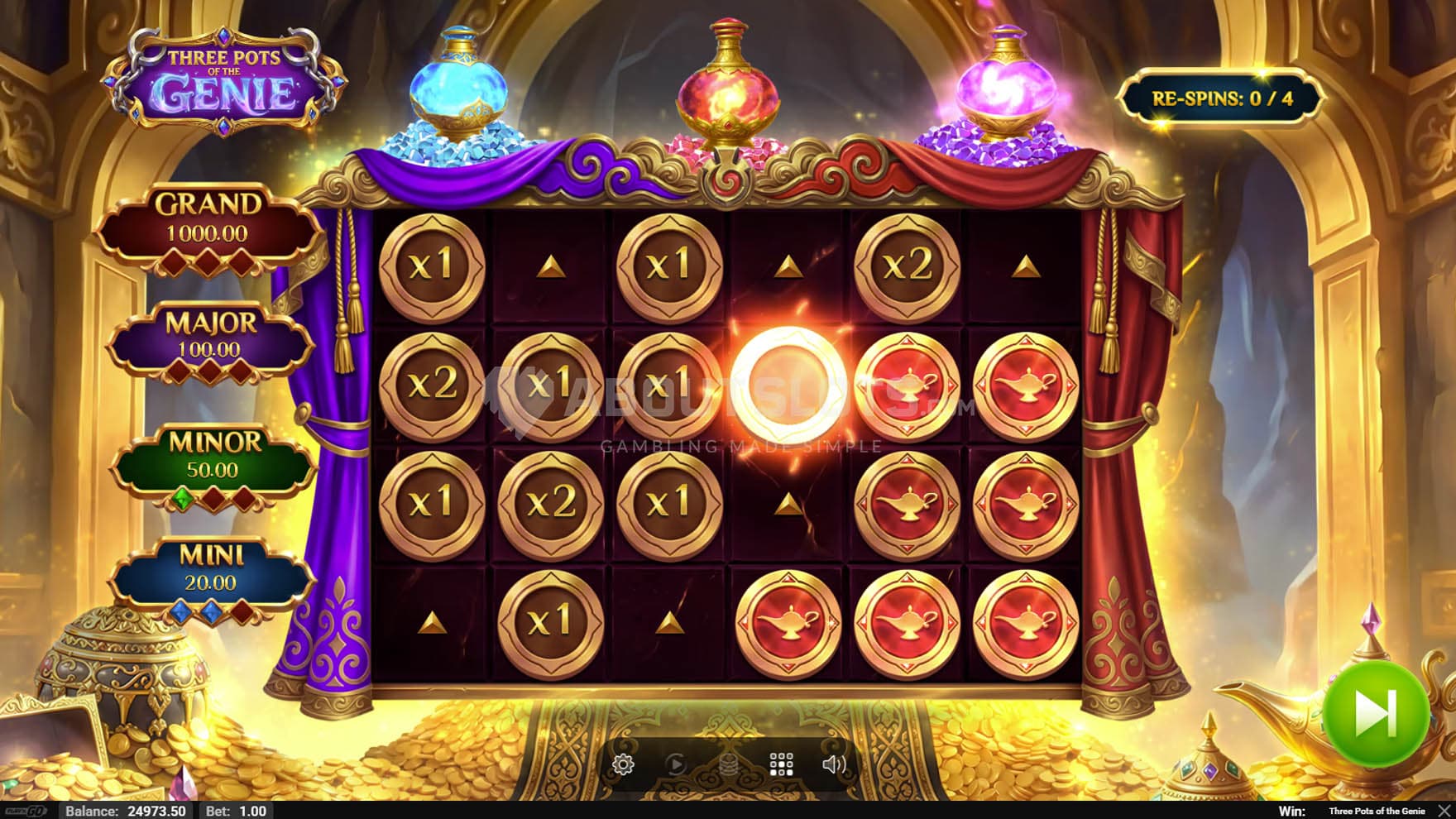 Screenshot of the Lock'n Gold bonus in progress, with multiple symbols on the grid transforming into multipliers.