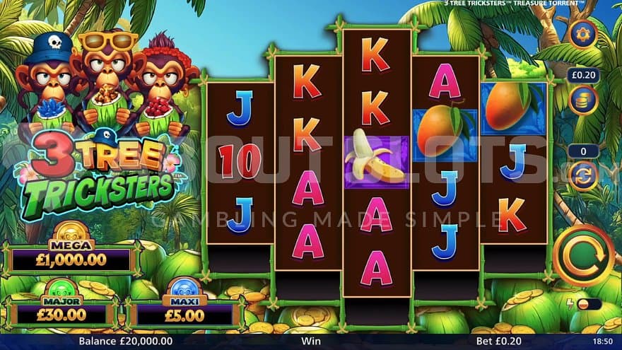 A casino slot with three monkeys next to it.