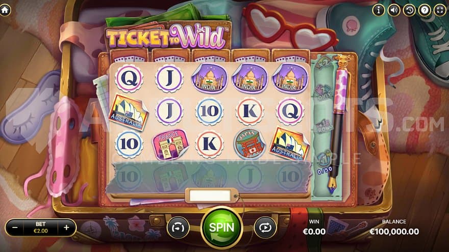 A casino slot on top of a suitcase.