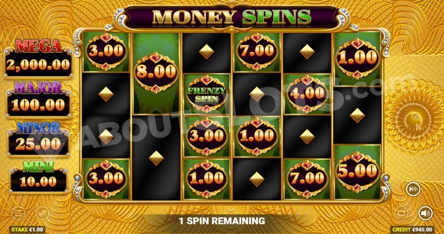 Money Spins feature with cash symbols on the reels.