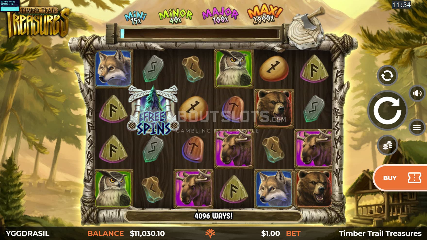 Screenshot of the base game, with a 6x4 grid on a backdrop showing a natural wilderness.