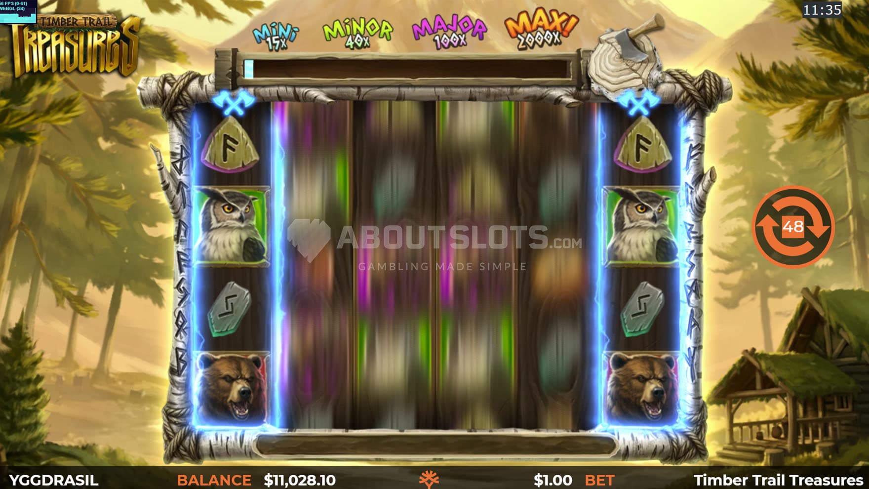 Screenshot of the Synced Reels feature triggered in the base game on reels 1 and 6.
