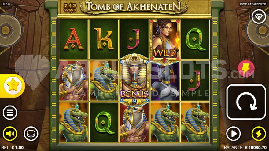 Base game with a wild symbol on the fourth reel.