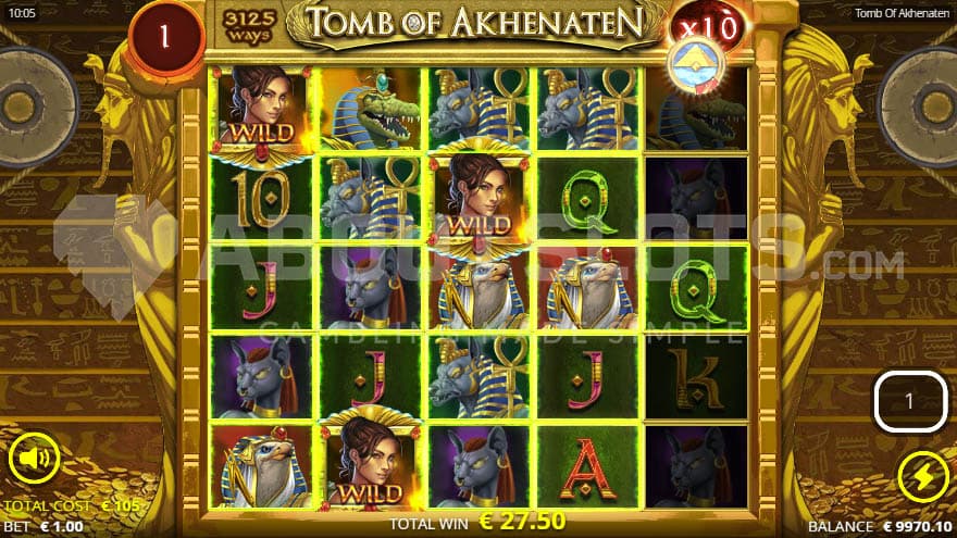 Bonus game with a current 10X win multiplier located above the reels.