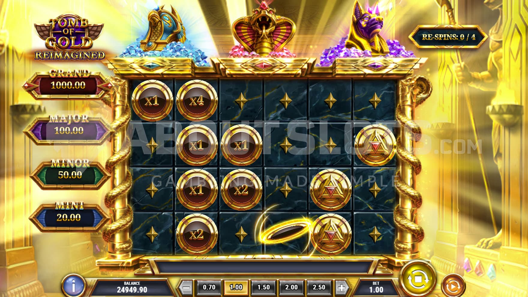 Lock'n Gold Bonus in progress, showing multiple coins with cash prizes on the grid.