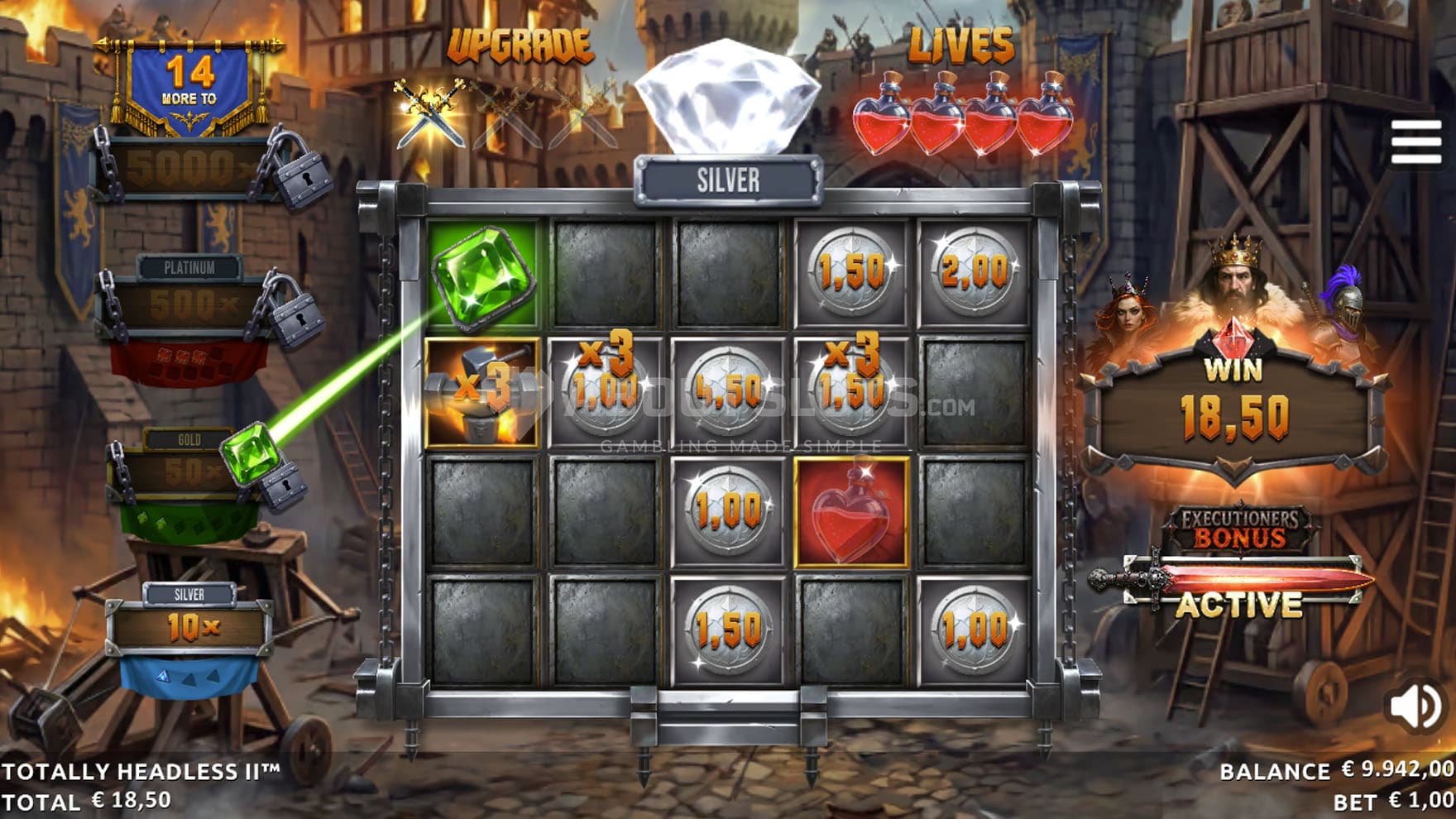 Screenshot of the Revolution bonus in progress with multiple cash symbols and a few special symbols on the grid.