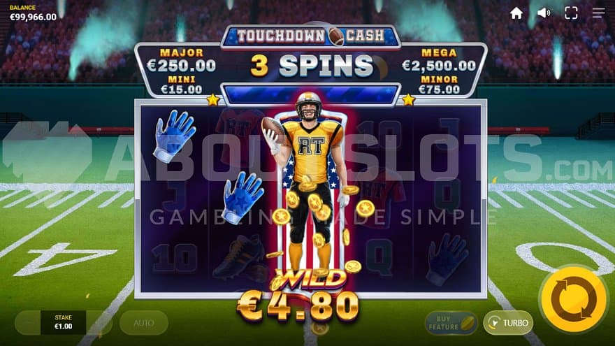 A stacked Wild Symbol on the third reel in the free spins.
