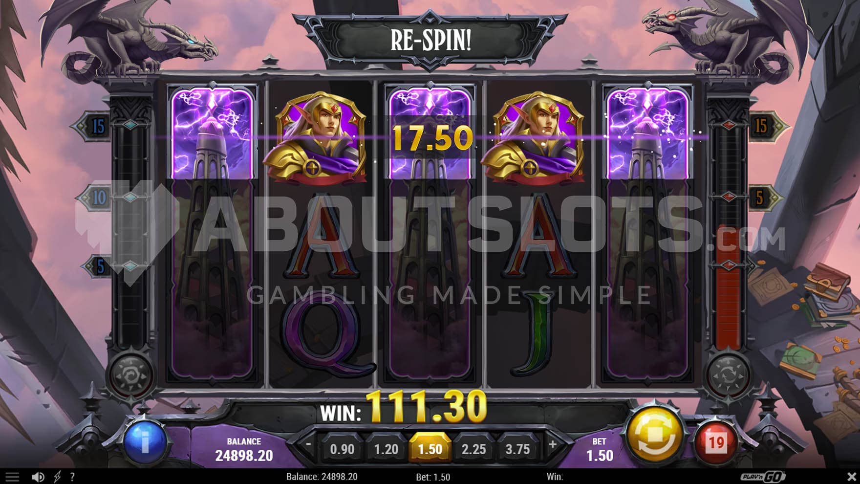 A feature with 3 Stacked Wilds on reels 1, 3, and 5 and a win on the top-paying symbol.