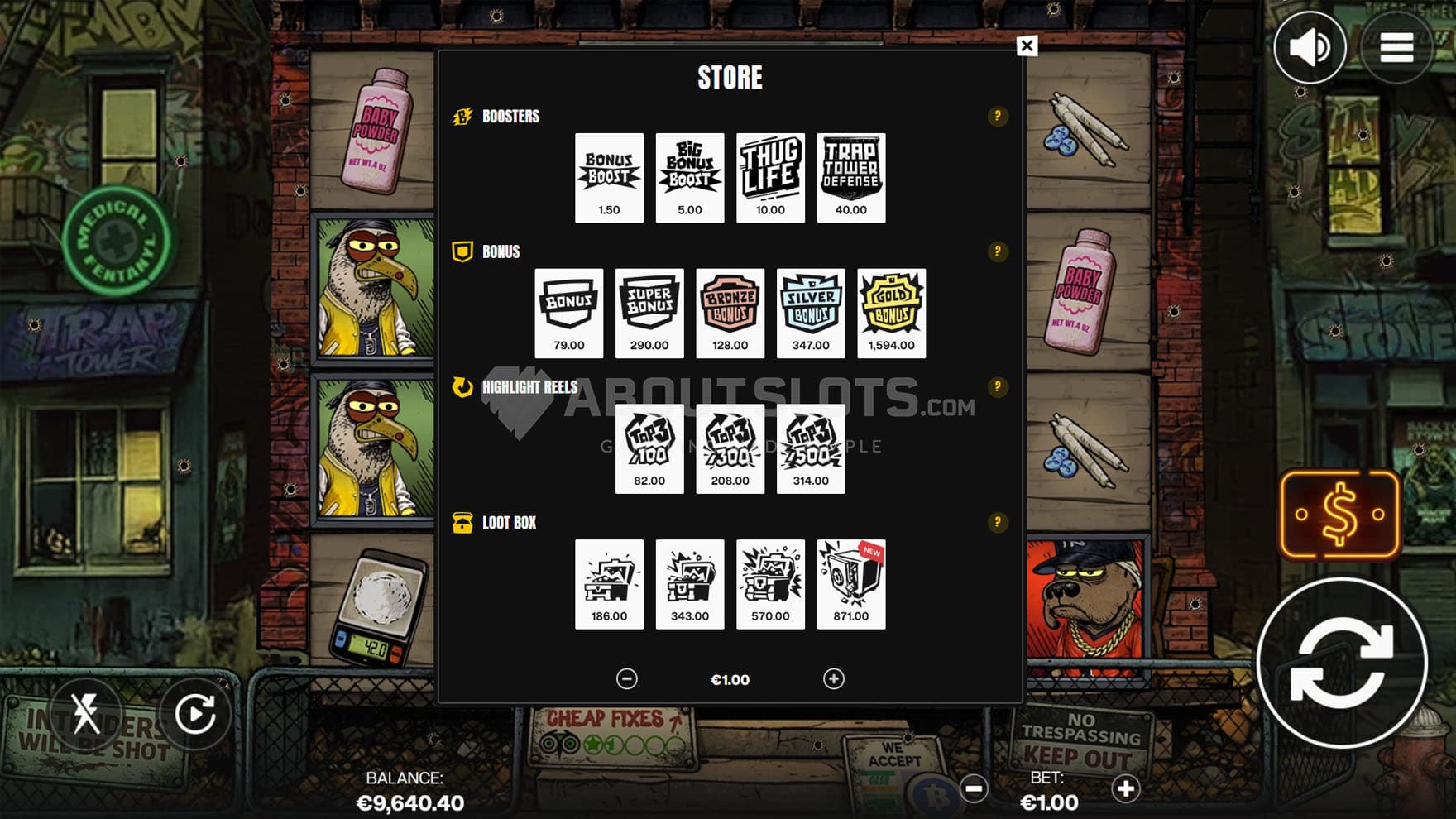 Opened Feature Buy menu.