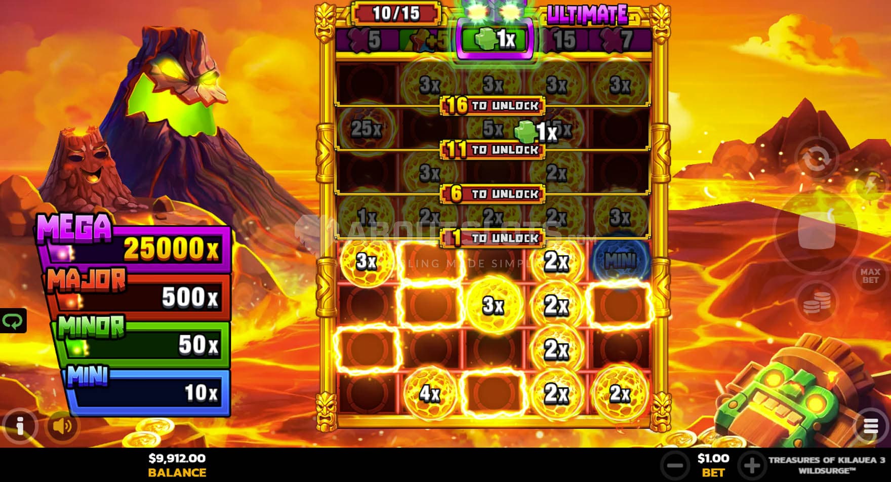 Screenshot of the UpZones LockNWin bonus in progress, with multiple cash symbols on the reels.