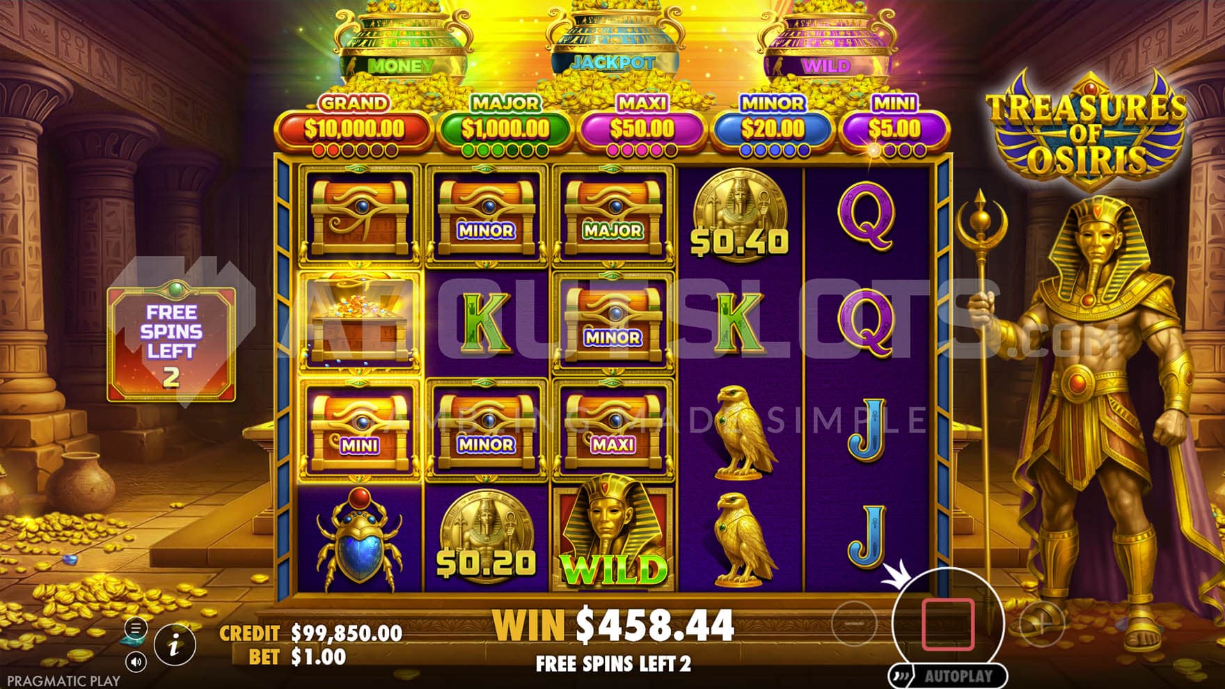 Free Spins bonus in progress, showing highlighted positions replicating Jackpot symbols.