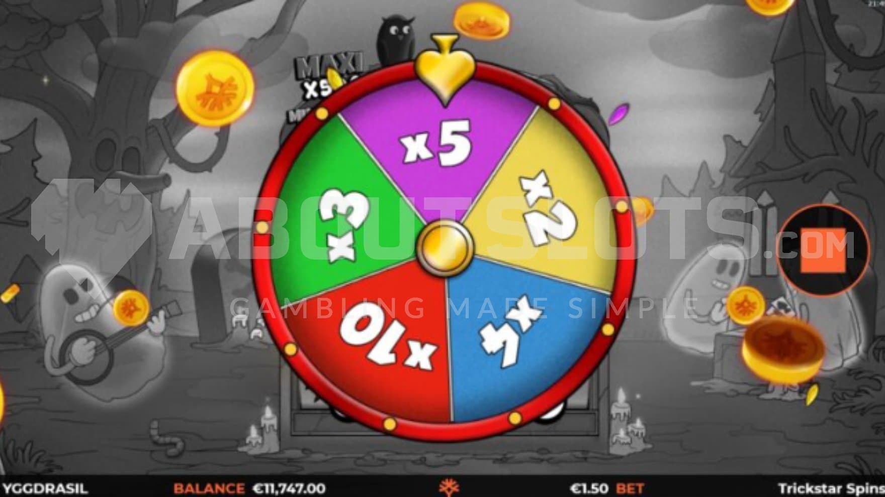 A wheel with wedges of x2, x3, x4, x5, and x10 multipliers.