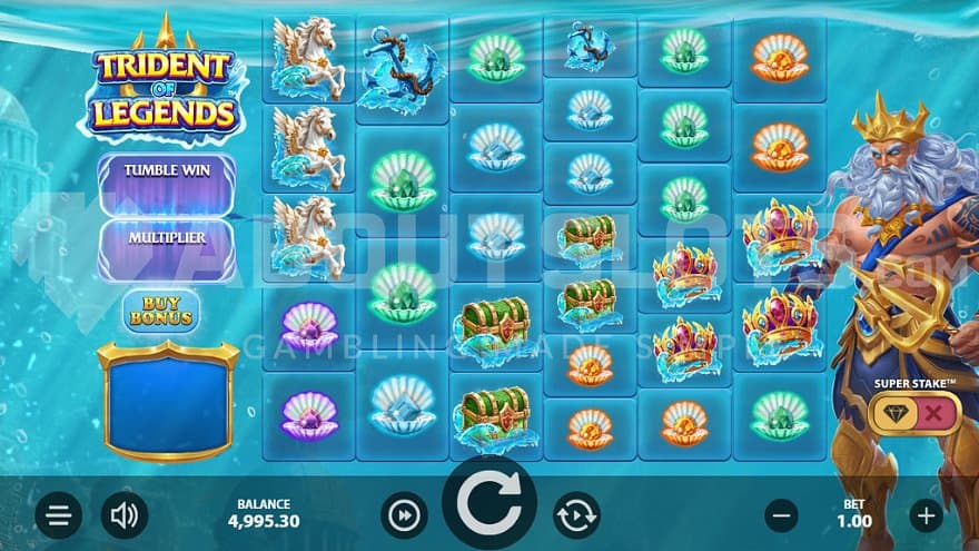 A casino slot under water overlooked by Poseidon.