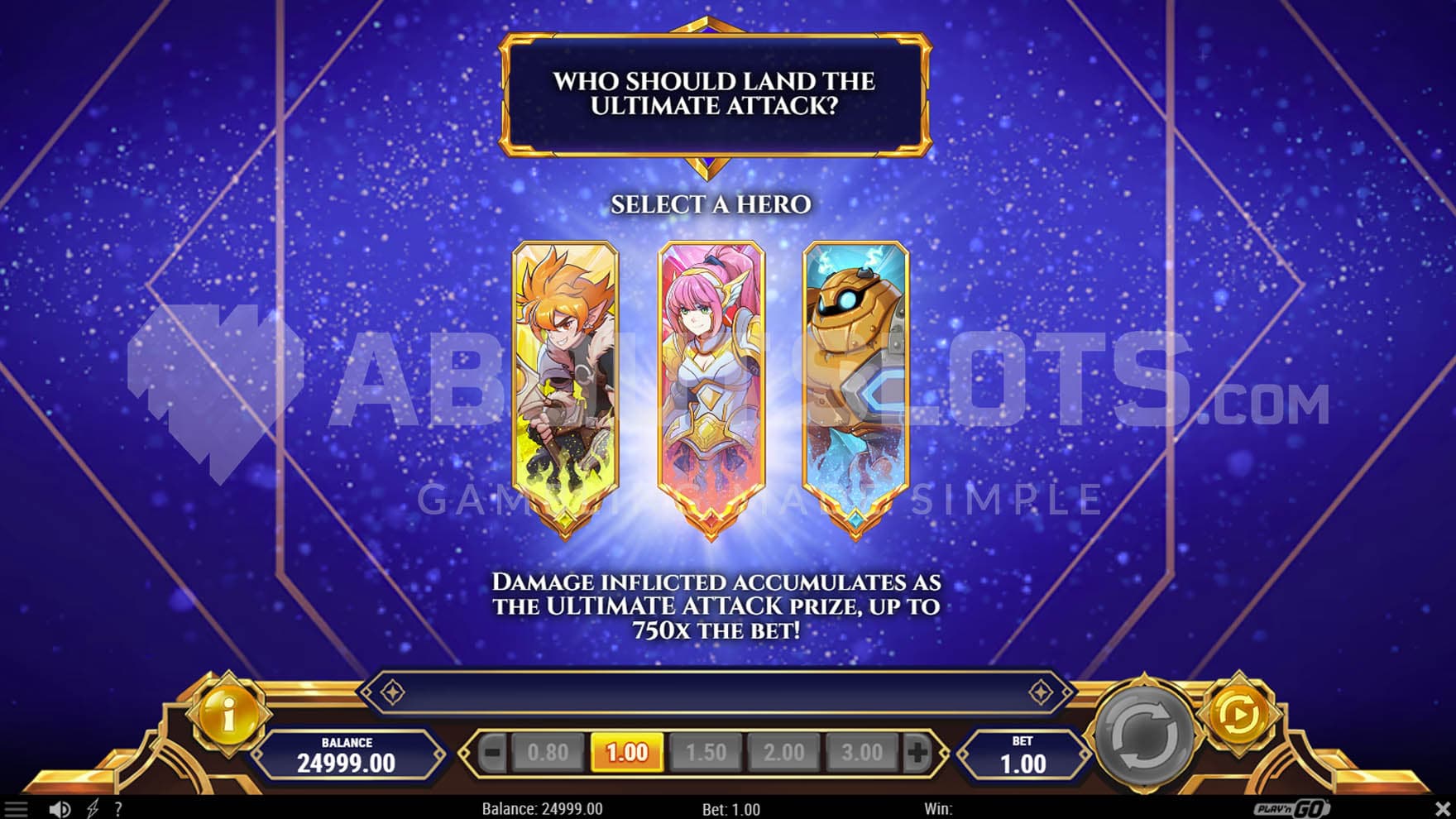Ultimate Attack feature trigger screen where players pick one of 3 heroes.