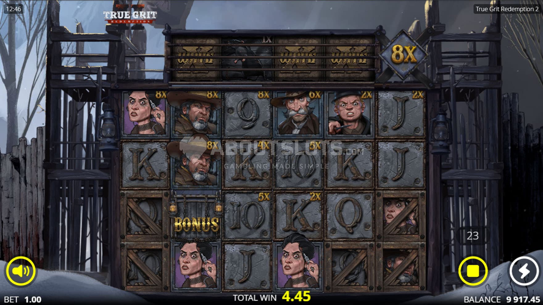 A base game spin ending with a global multiplier increased to x8.