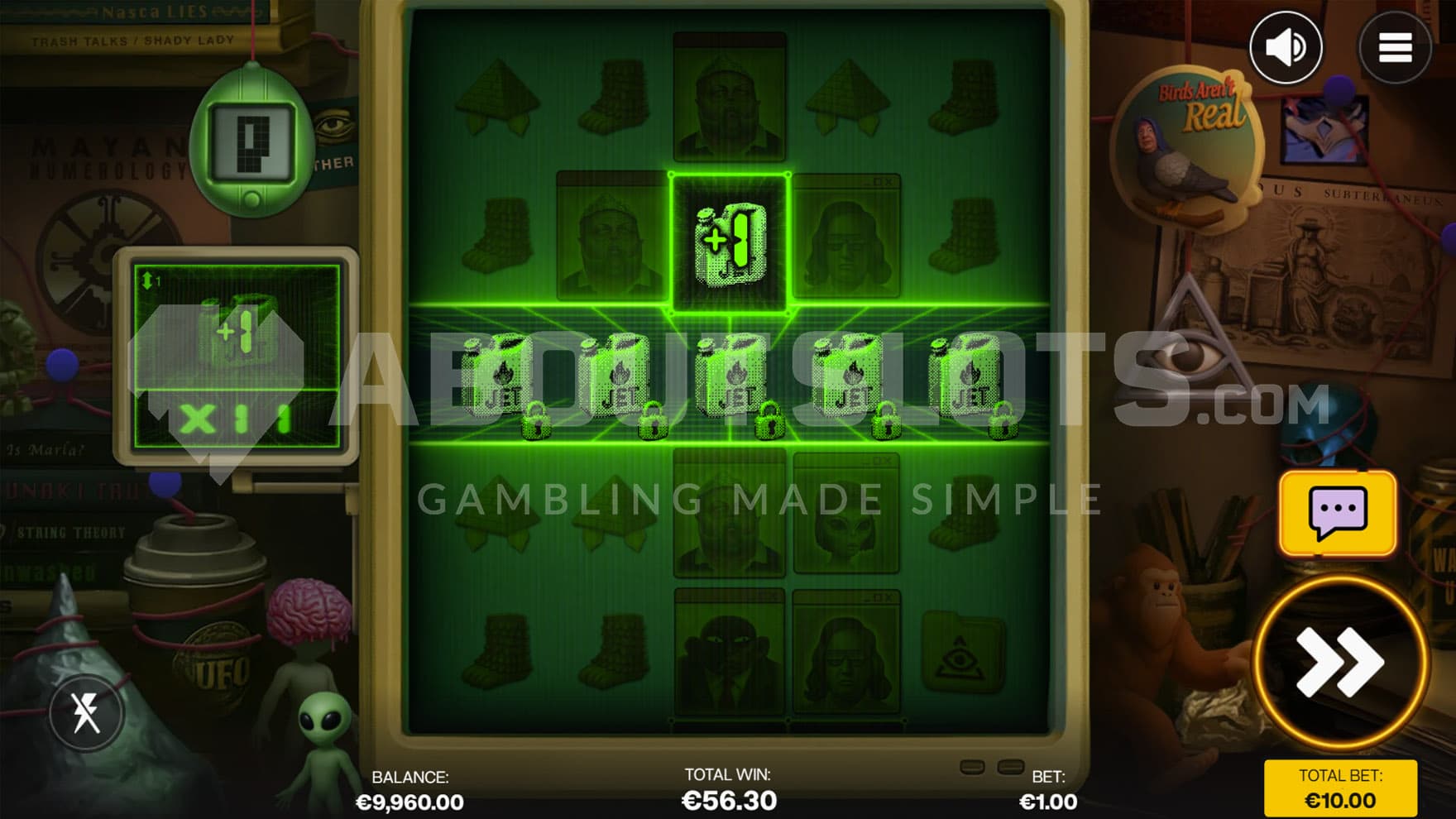 Bonus Game in progress, showing the middle row filled with locked Realm Symbols.