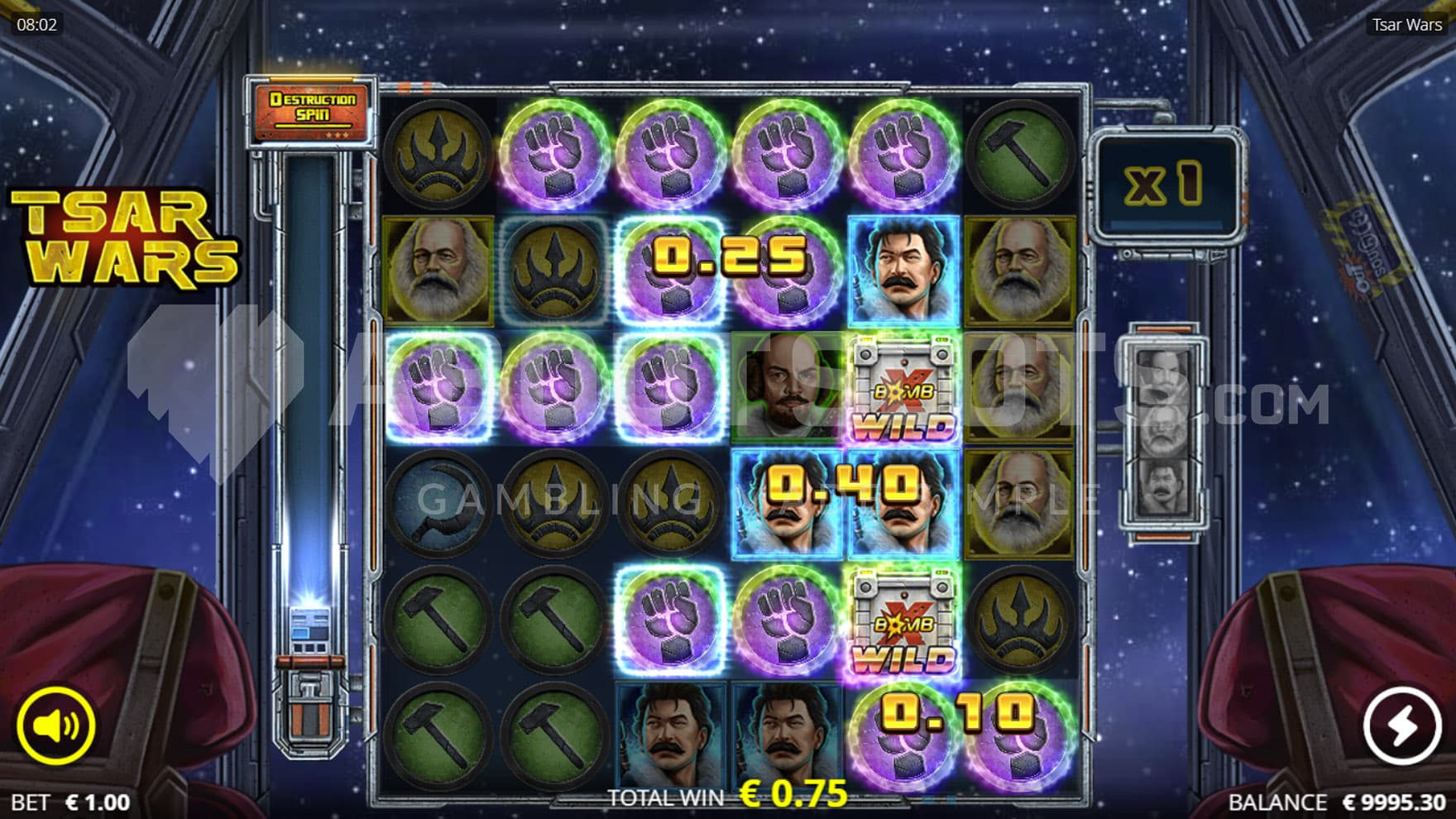 xBomb Wild feature triggered in the base game, generating multiple wins on the grid.