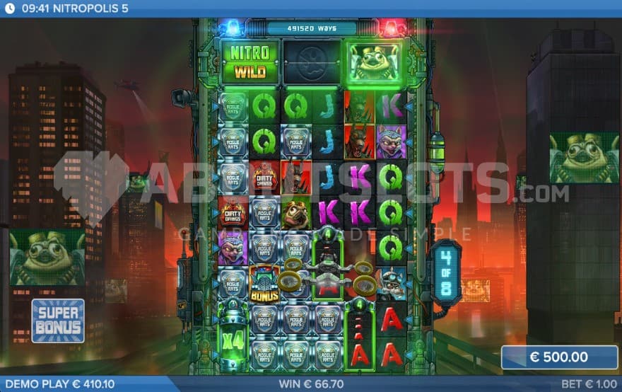 Super Bonus Game with a nitro wild symbol in the nitro booster.