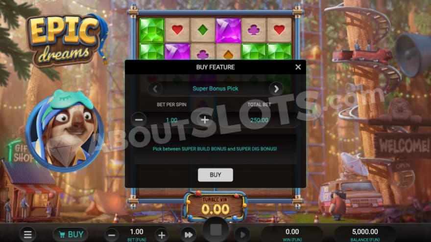 Bonus buy feature with the options to buy either the normal bonus or the super bonus.