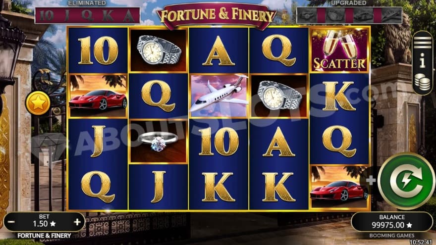 Base game where you can see luxury objects such as a diamond ring and a private jet on the reels.