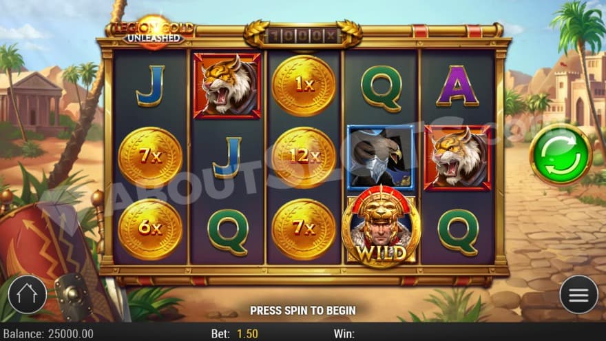 Base game where you can see a wild symbol on the fourth reel.