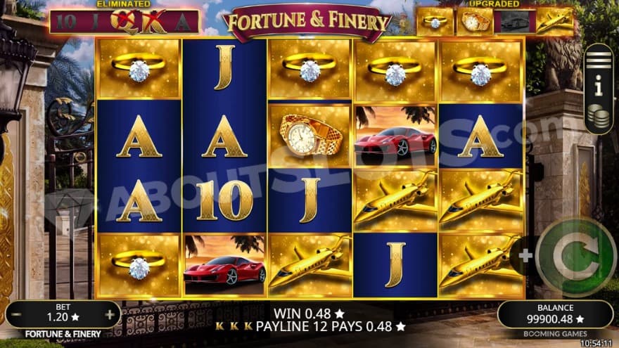 Free Spins bonus game where you can see the symbols Q and K being eliminated in the left corner.