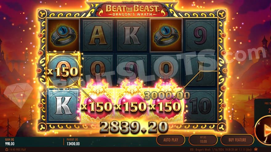 A win containing 3 Wild Symbols with a 50X multiplier each.