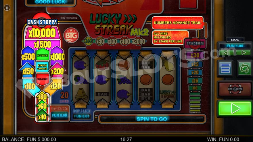 Base game with the Cash Stoppa on the left of the reels.