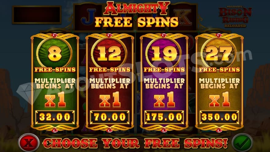 Allmighty free spins (Bonus Buy) where you have four options to choose from.