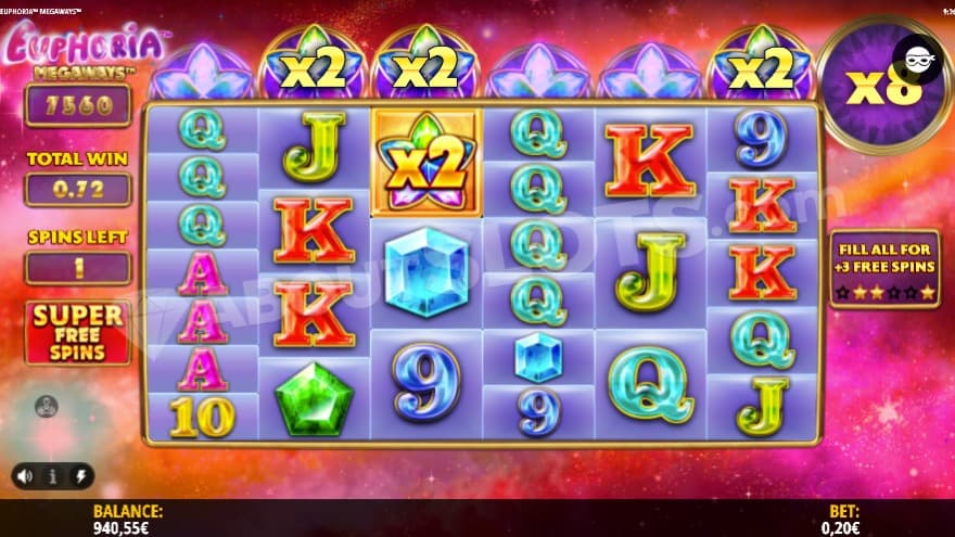 Super Free Spins with 3 out of 6 stars filled on the meter.