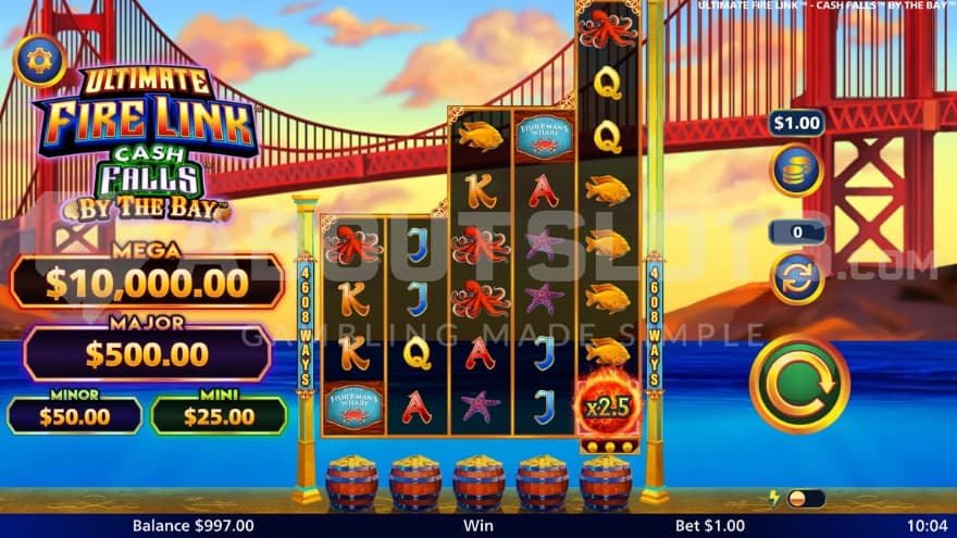 A casino slot in front of a bridge.