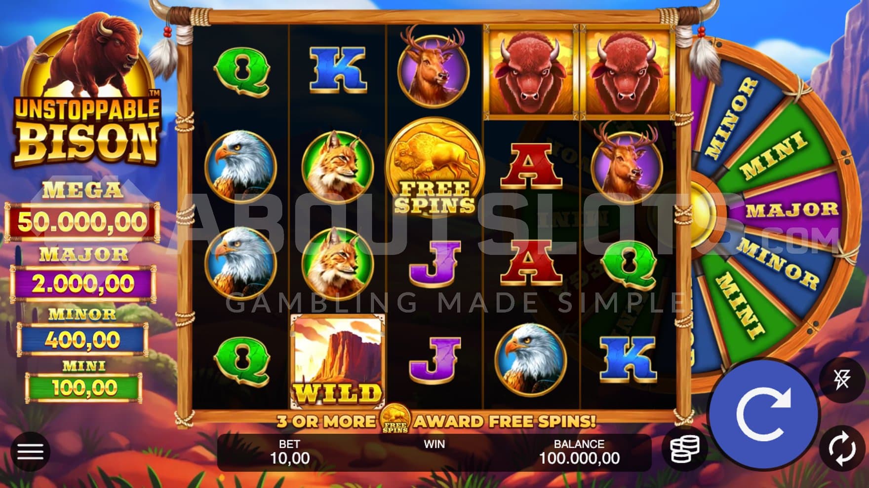 A casino slot with a bison theme.