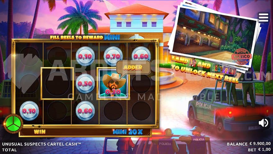 Cash symbols on 6 positions in the Bonus Game.