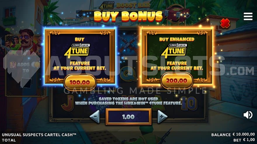 A screen offering the Bonus Game for 100X the bet and an enhanced Bonus Game for 200X the bet.